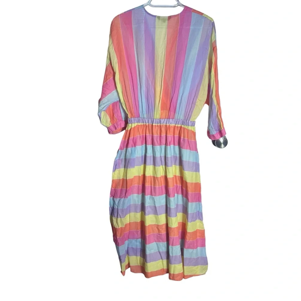 Tara Jarmon Multicolored Stripey Hourglass Midi Dress, French Size 38 - Picture 3 of 14